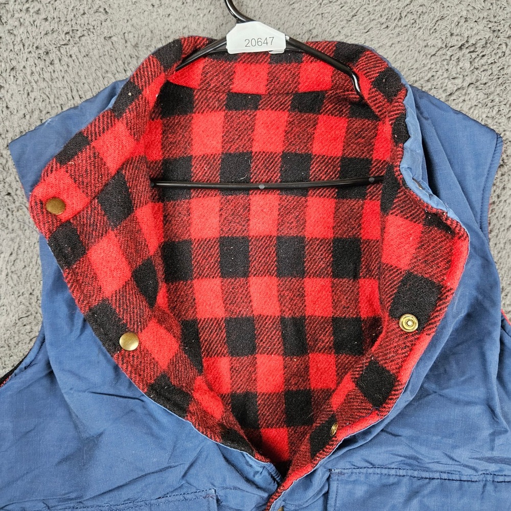 Vintage LL Bean Vest Mens Medium Navy Blue Red Buffalo Plaid Wool 24B - Picture 9 of 10
